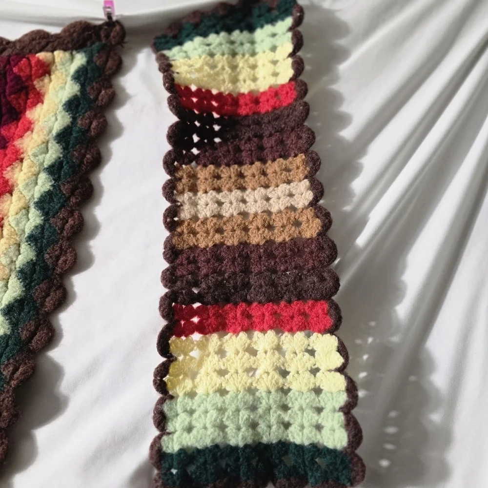 Vintage MCM Handmade Afghan Blanket Throw Crochet Multi Color 48x34 70's‎